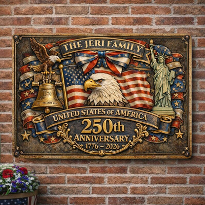 Custom Patriotic Family Metal Sign – USA 250th Anniversary
