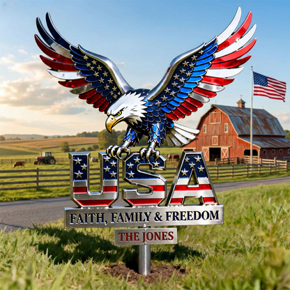 Personalized Patriotic Eagle Garden Stake