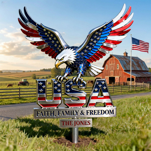 Personalized Patriotic Eagle Garden Stake