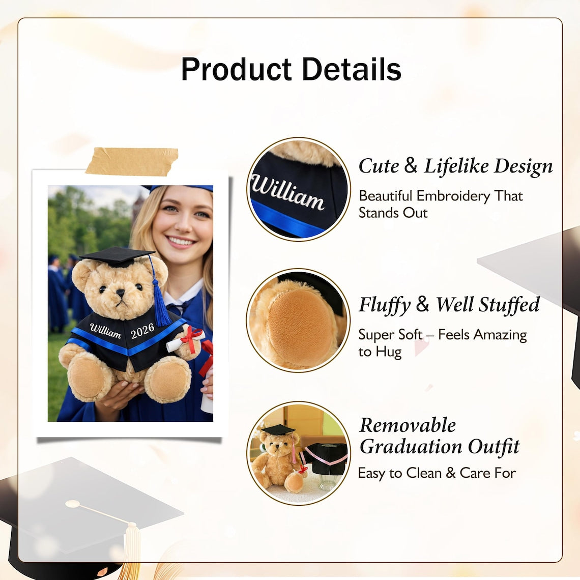 🎓 Personalized 2026 Graduation Teddy Bear – Custom Embroidered Name & Year Keepsake Gift 🧸