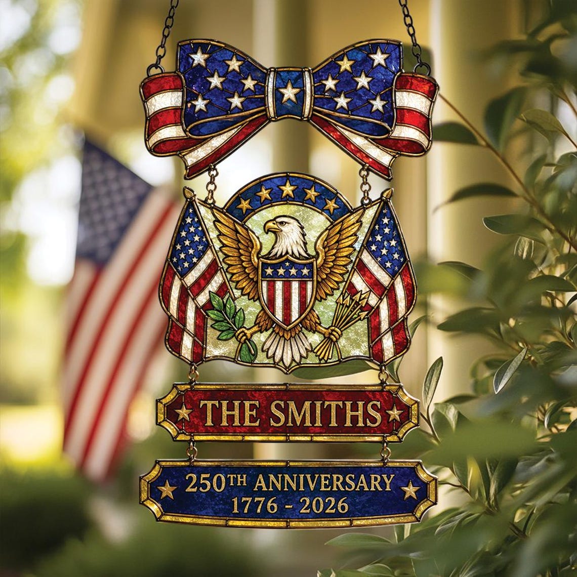 Personalized USA 250th Anniversary Stained Suncatcher