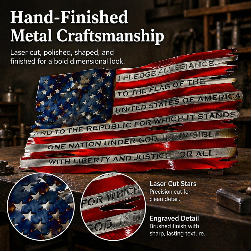 America 250 Pledge of Allegiance Metal American Flag Wall Art