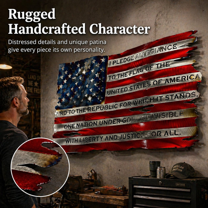 America 250 Pledge of Allegiance Metal American Flag Wall Art
