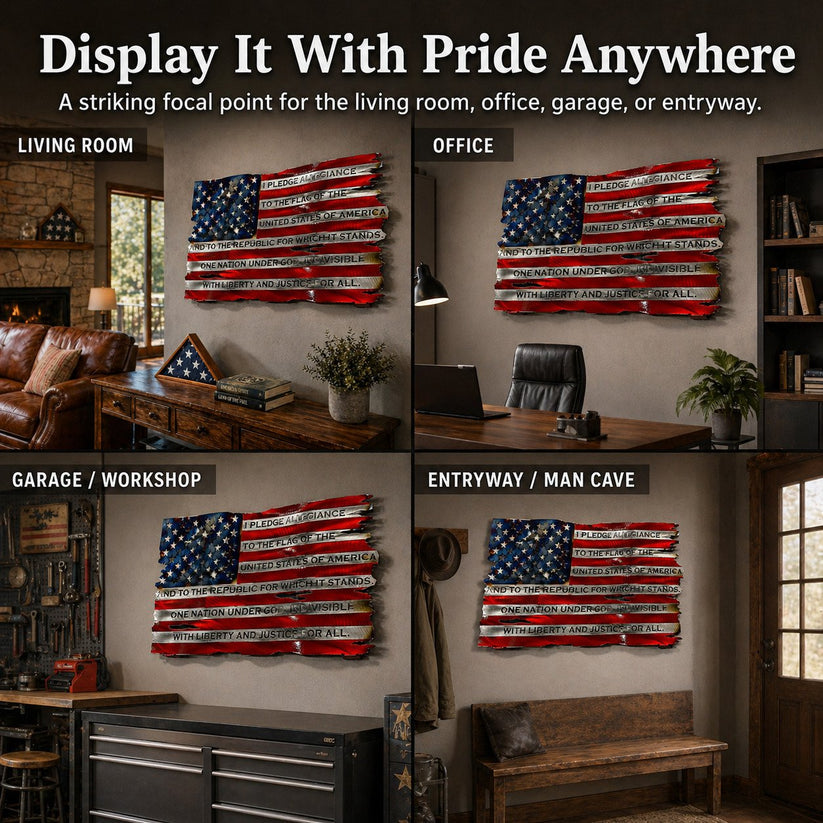 America 250 Pledge of Allegiance Metal American Flag Wall Art