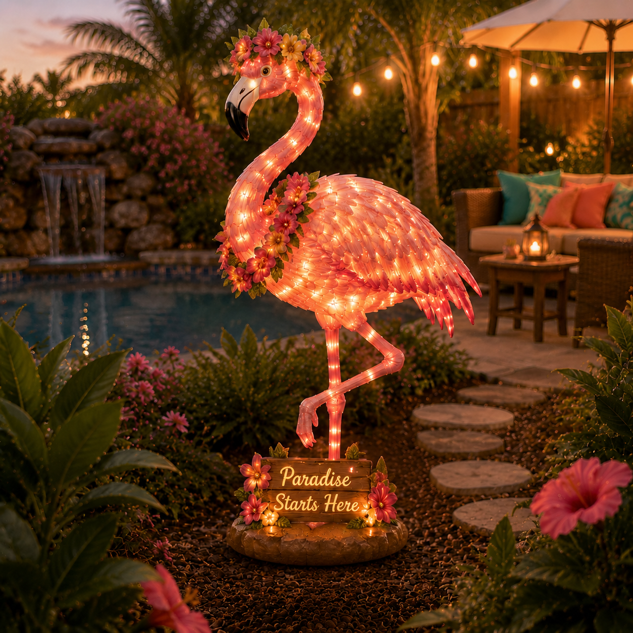 Flamingo Glow Garden Sculpture