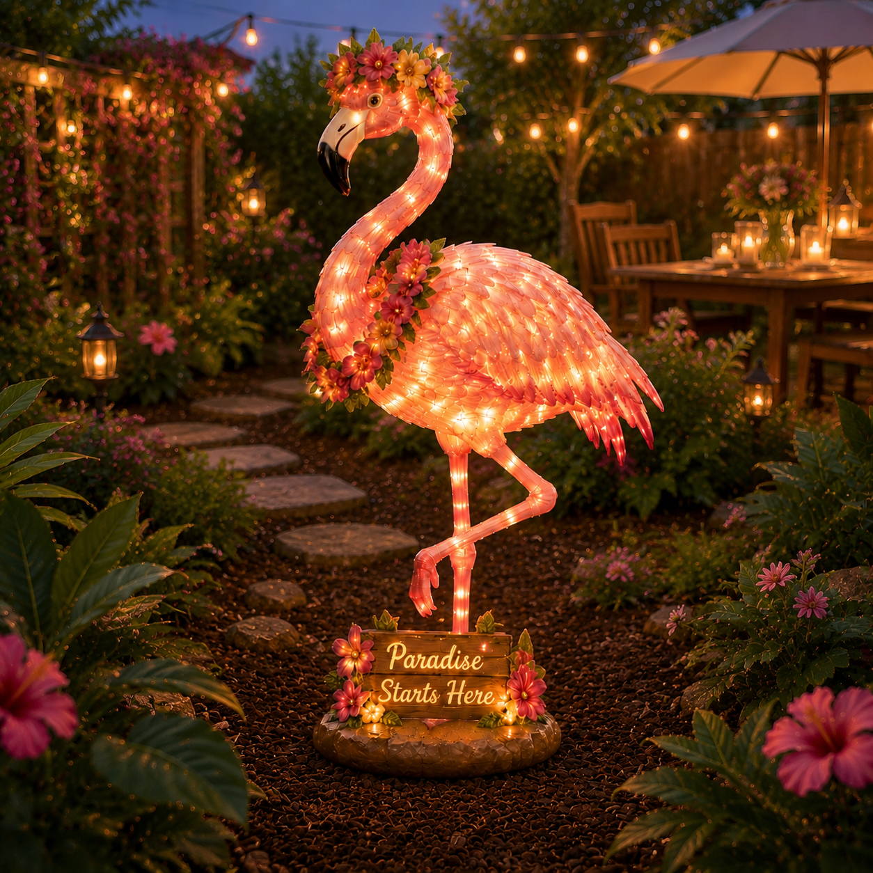 Flamingo Glow Garden Sculpture