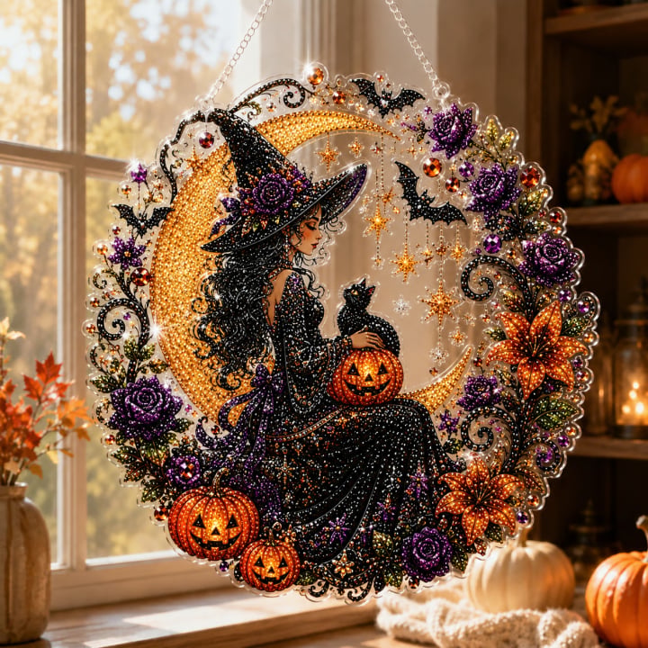 🎃Halloween Black Cat Moon Diamond Art Hanging Ornament Kit