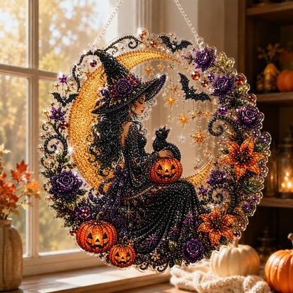 🎃Halloween Black Cat Moon Diamond Art Hanging Ornament Kit
