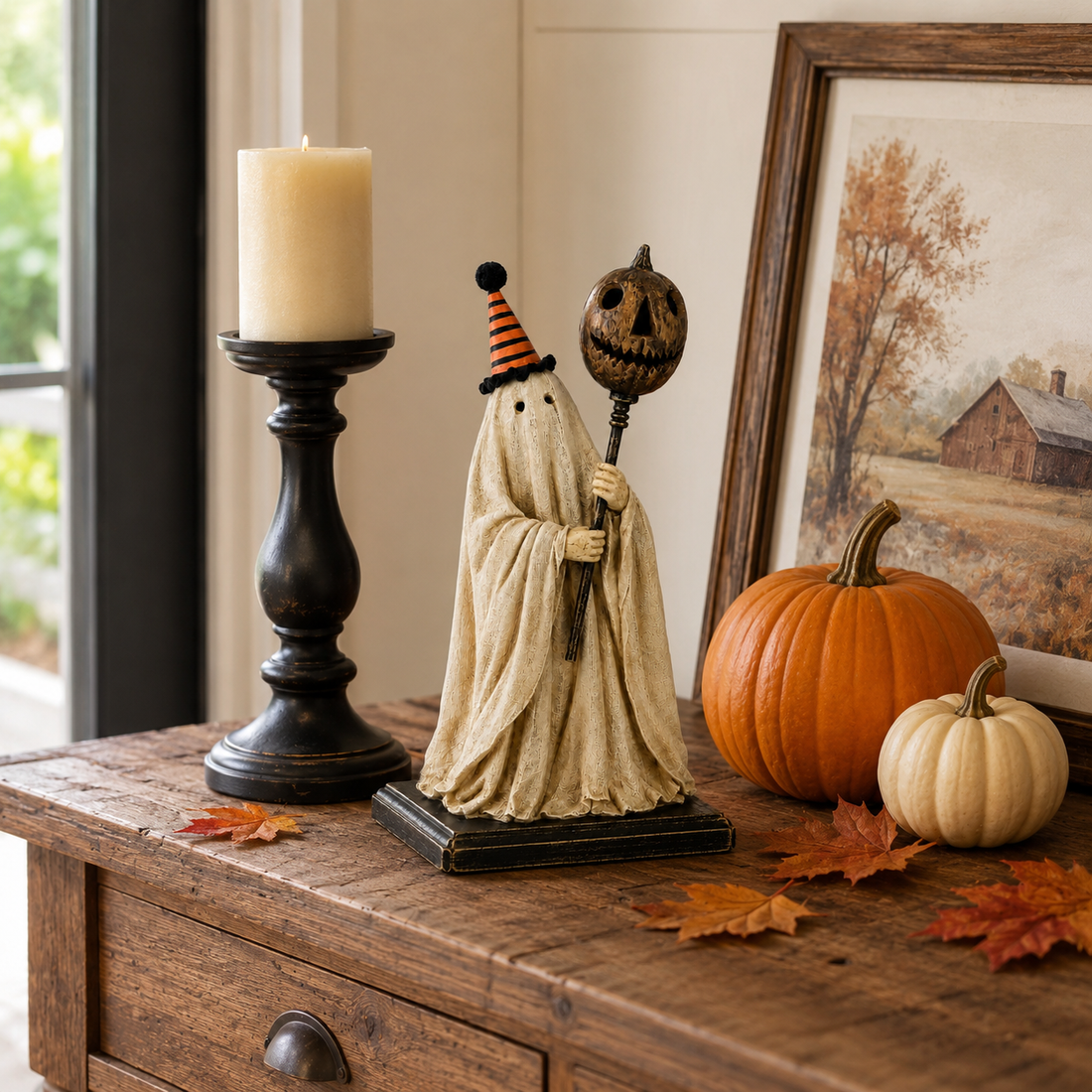 Glowing pumpkin staff detail