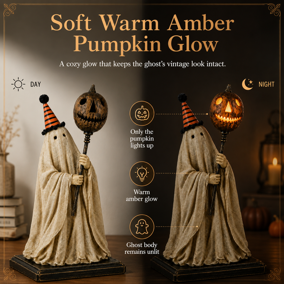 Warm glowing Halloween ghost decoration
