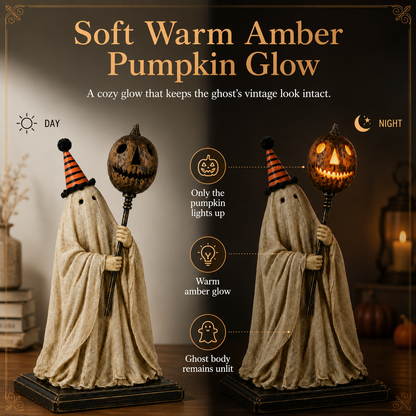 Summerween Sale 50% OFF - Lighted Vintage Ghost Figurine with Glowing Pumpkin Staff