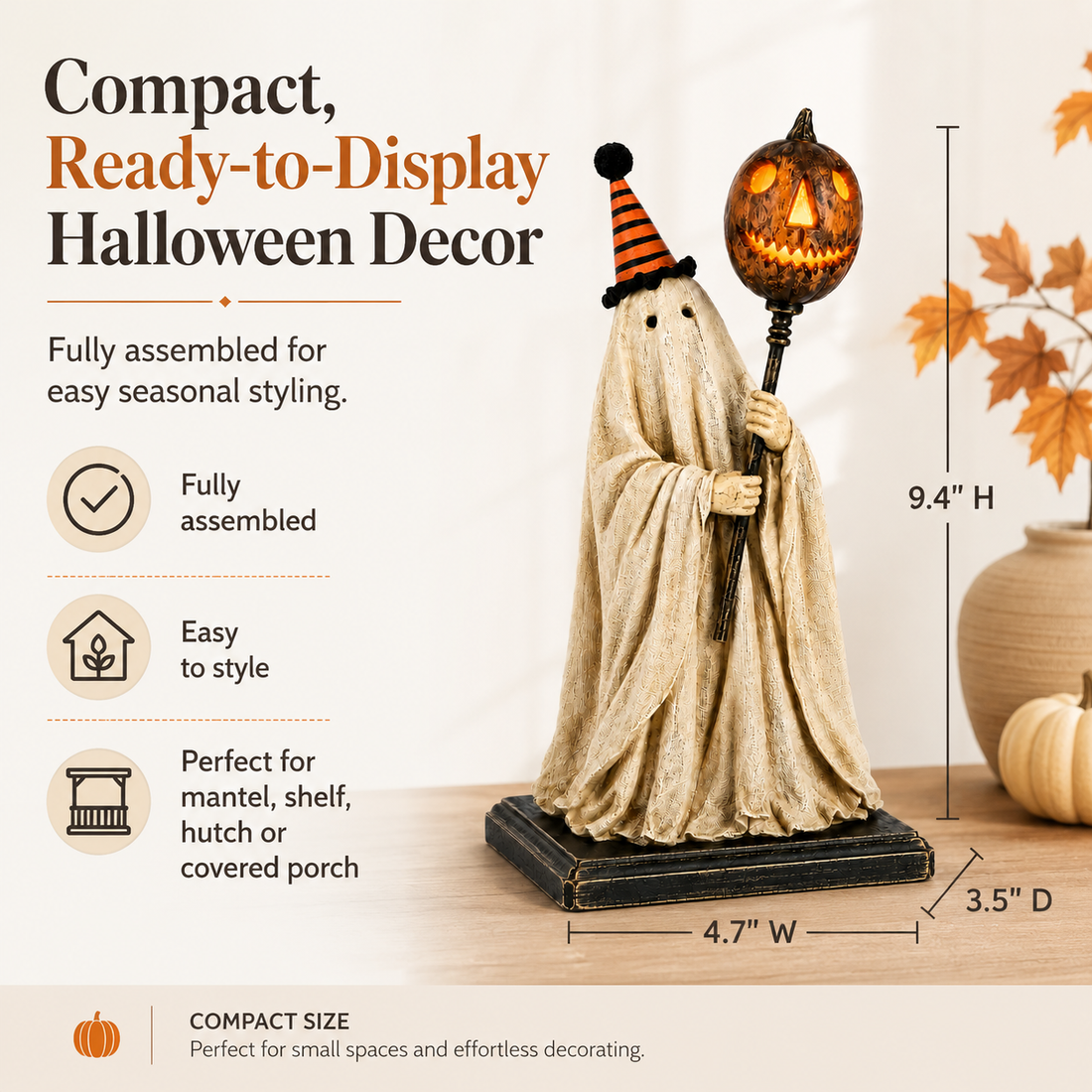 Pumpkin lantern and striped party hat details