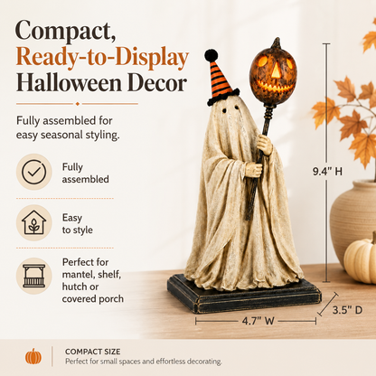 Summerween Sale 50% OFF - Lighted Vintage Ghost Figurine with Glowing Pumpkin Staff
