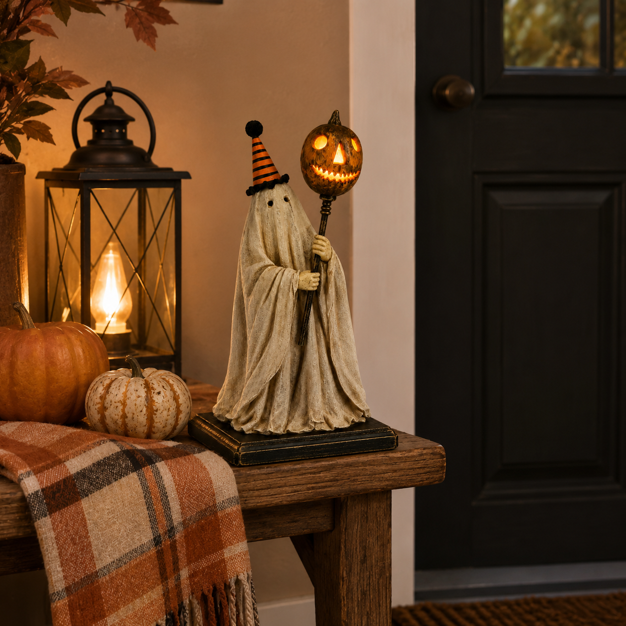 Summerween Sale 50% OFF - Lighted Vintage Ghost Figurine with Glowing Pumpkin Staff
