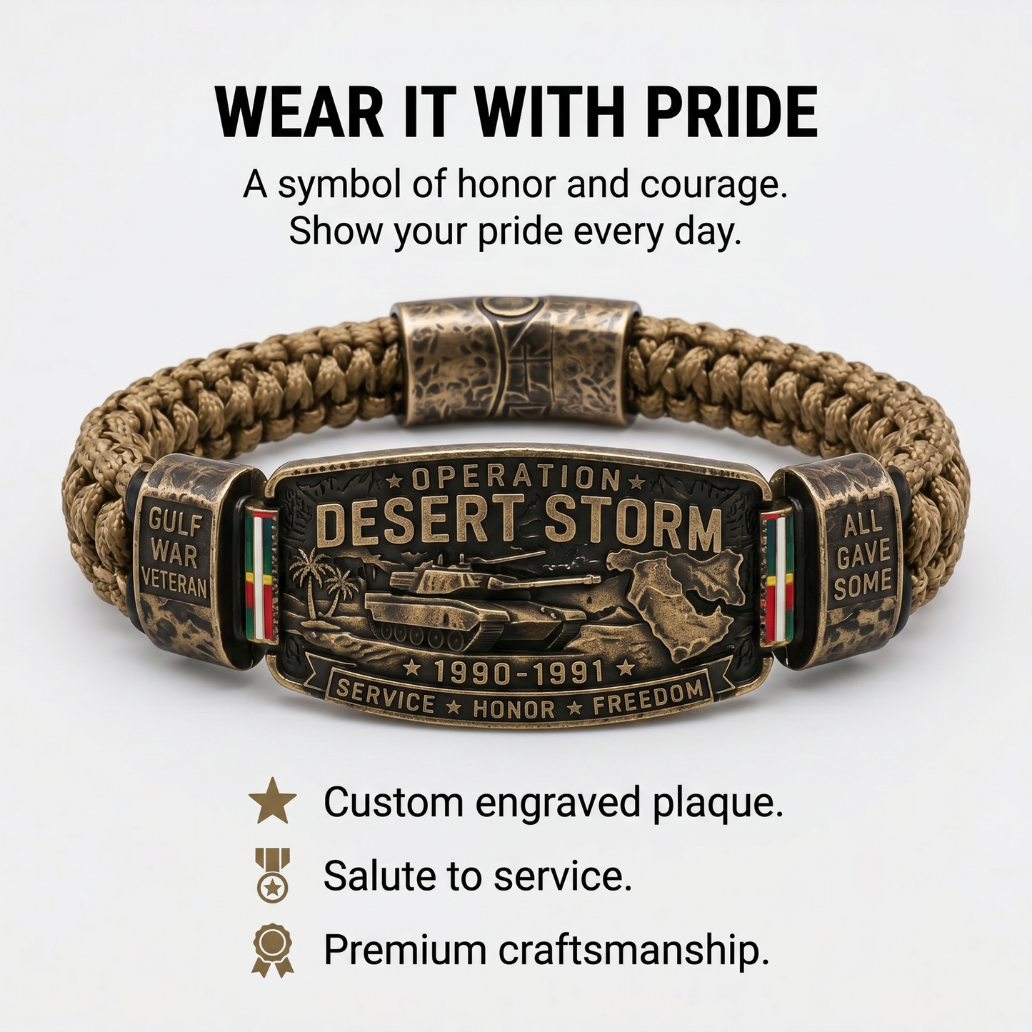 Operation Desert Storm Veteran Paracord Bracelet, Gulf War Service Memorial Honor Wristband