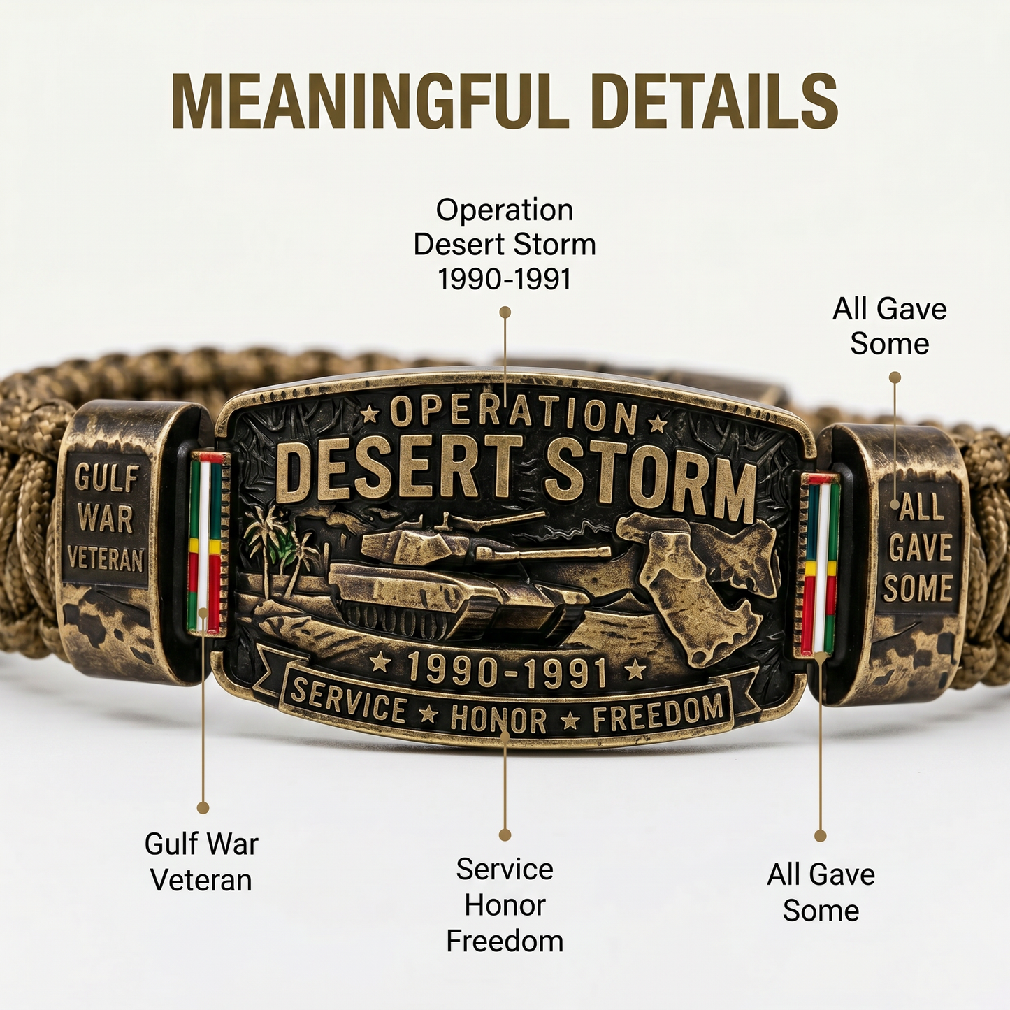Operation Desert Storm Veteran Paracord Bracelet, Gulf War Service Memorial Honor Wristband