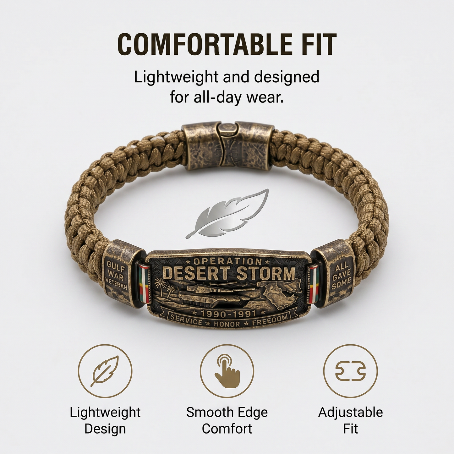 Operation Desert Storm Veteran Paracord Bracelet, Gulf War Service Memorial Honor Wristband