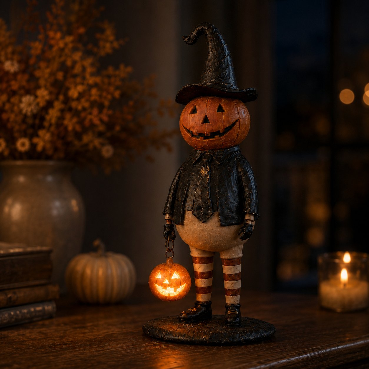 🎃✨Summerween Sale 60% OFF - Pumpkin Witch Lantern Figurine – Spooky Whimsy Halloween Home Decor