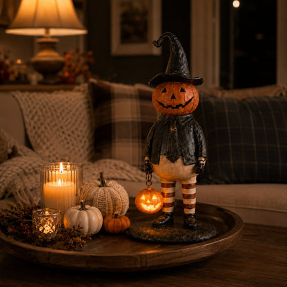 🎃✨Summerween Sale 60% OFF - Pumpkin Witch Lantern Figurine – Spooky Whimsy Halloween Home Decor