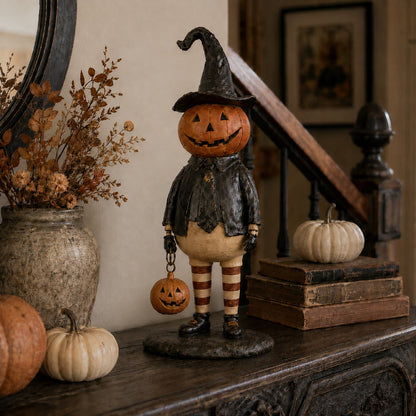 🎃✨Summerween Sale 60% OFF - Pumpkin Witch Lantern Figurine – Spooky Whimsy Halloween Home Decor