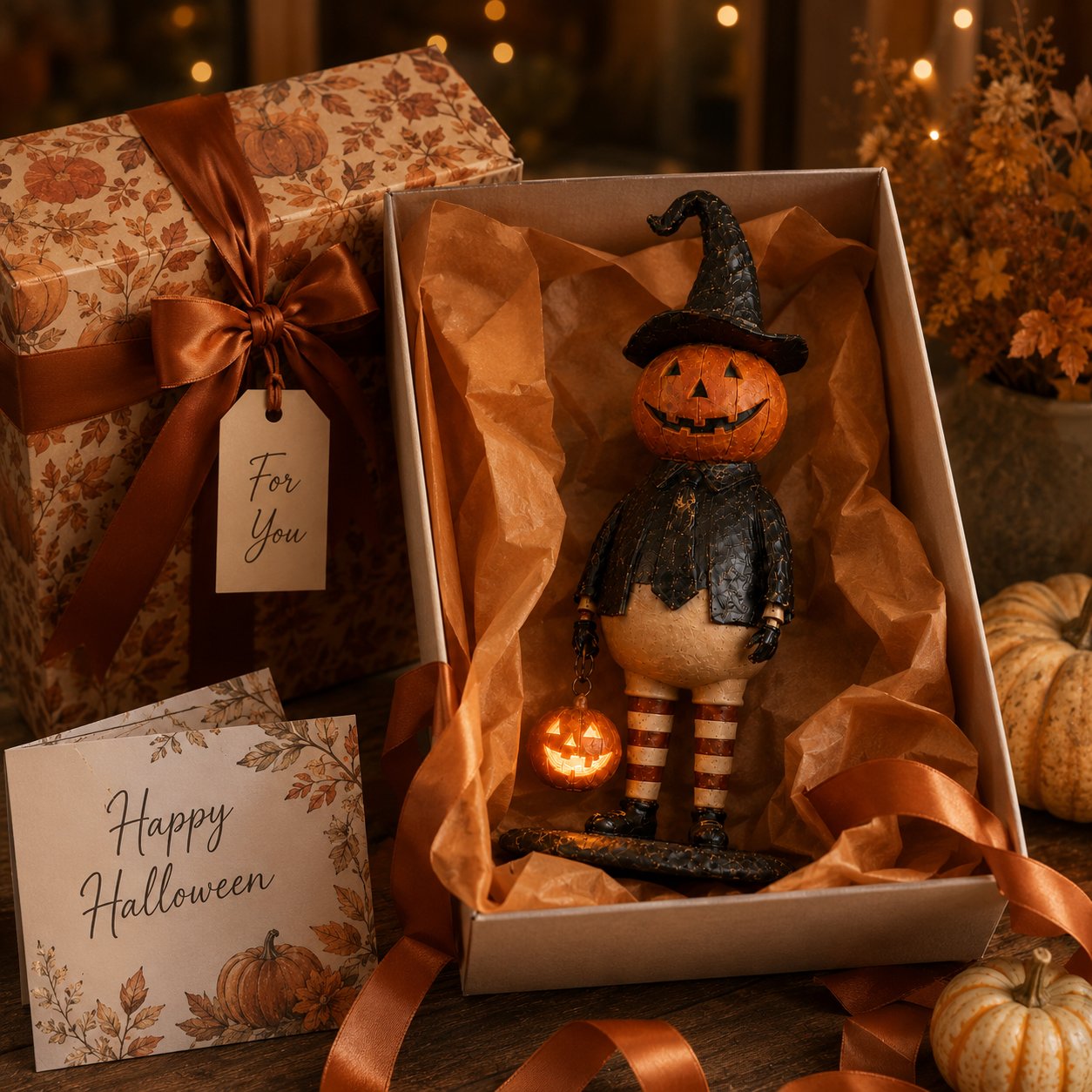 🎃✨Summerween Sale 60% OFF - Pumpkin Witch Lantern Figurine – Spooky Whimsy Halloween Home Decor