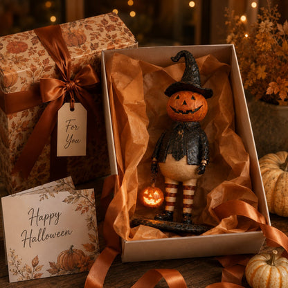 🎃✨Summerween Sale 60% OFF - Pumpkin Witch Lantern Figurine – Spooky Whimsy Halloween Home Decor