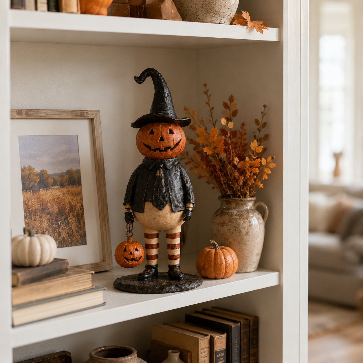 🎃✨Summerween Sale 60% OFF - Pumpkin Witch Lantern Figurine – Spooky Whimsy Halloween Home Decor