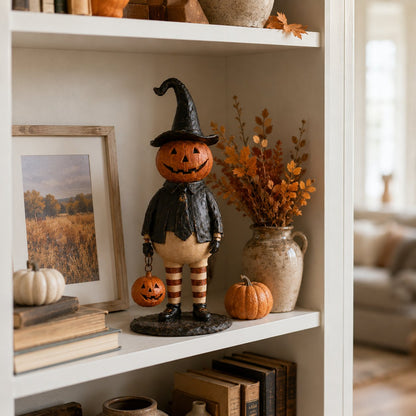 🎃✨Summerween Sale 60% OFF - Pumpkin Witch Lantern Figurine – Spooky Whimsy Halloween Home Decor