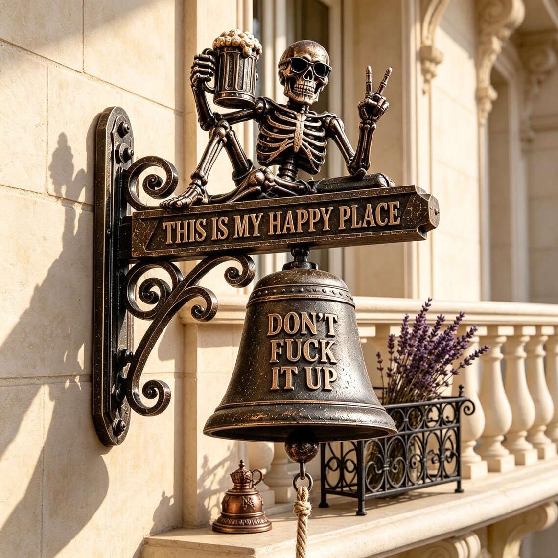 💀 Skeleton “This Is My Happy Place” Wall Bell