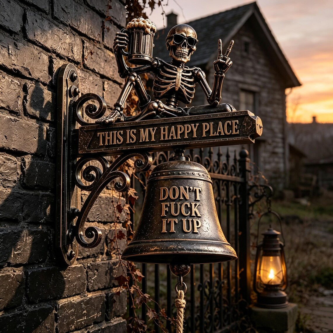 💀 Skeleton “This Is My Happy Place” Wall Bell