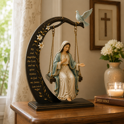 🌙 Virgin Mary Swing Sculpture – A Moment of Sacred Stillness