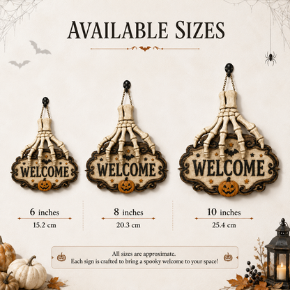 Halloween Skeleton Hand Welcome Hanging Sign
