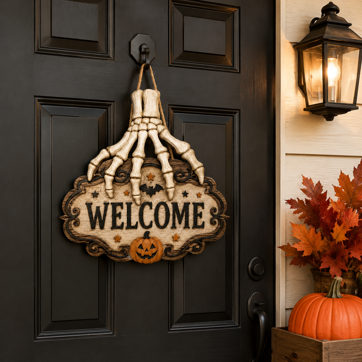 Halloween Skeleton Hand Welcome Hanging Sign