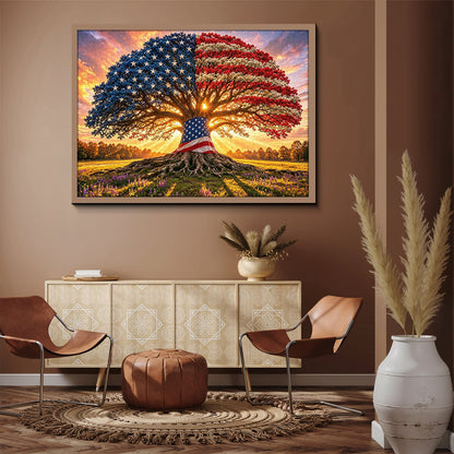 Liberty Root Oak Jigsaw Puzzle 1000 Piece – Patriotic Flag Tree Design