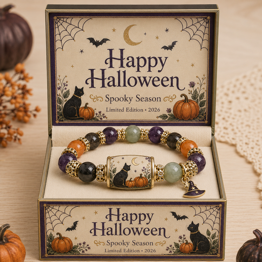 🎃 Limited Edition 2026 Halloween Black Cat Pumpkin Beaded Bracelet Gift Set