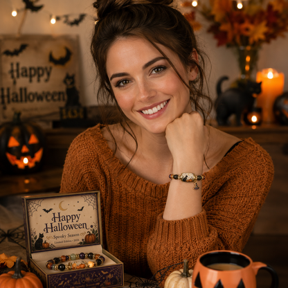 🎃 Limited Edition 2026 Halloween Black Cat Pumpkin Beaded Bracelet Gift Set