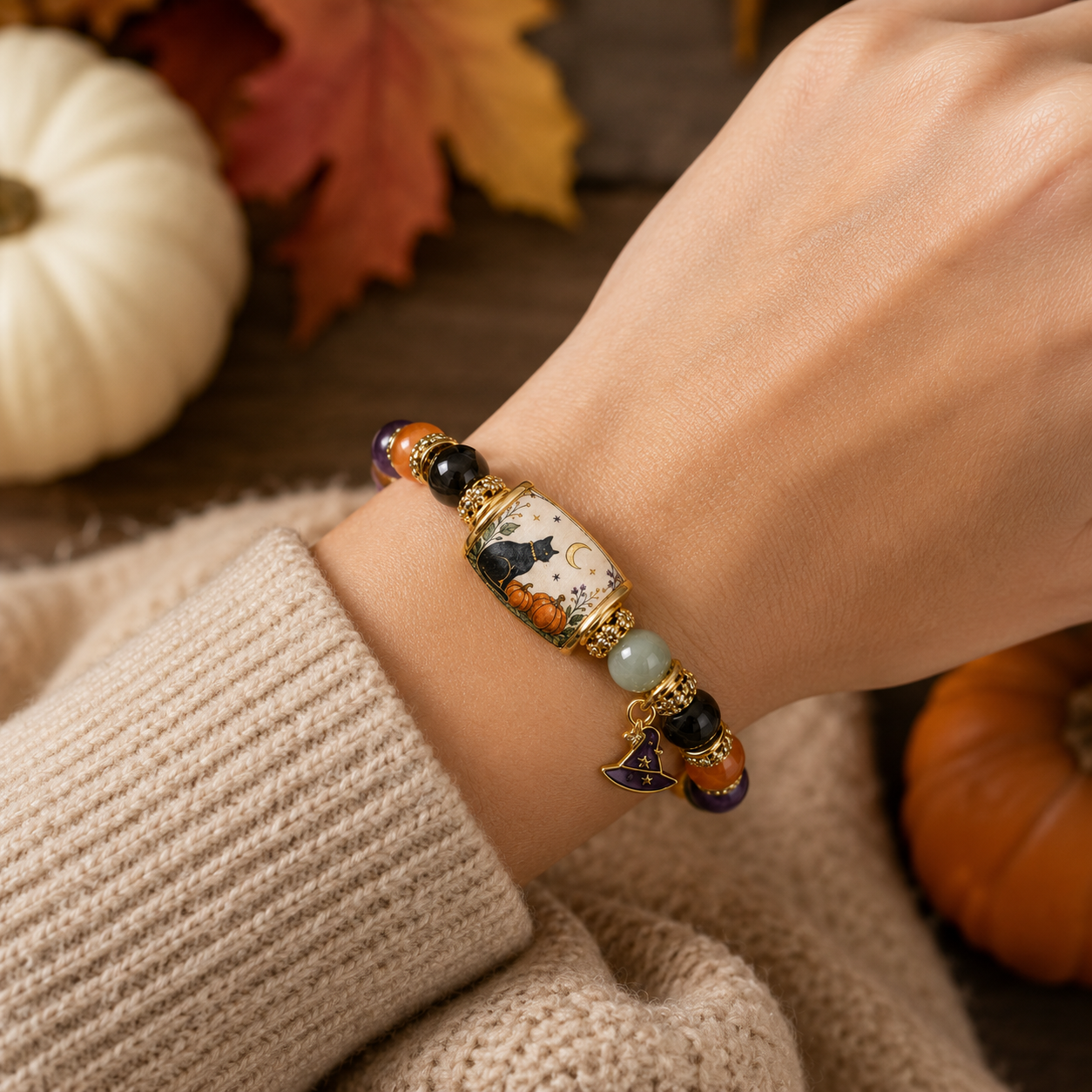 🎃 Limited Edition 2026 Halloween Black Cat Pumpkin Beaded Bracelet Gift Set