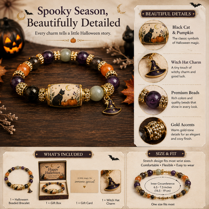 🎃 Limited Edition 2026 Halloween Black Cat Pumpkin Beaded Bracelet Gift Set