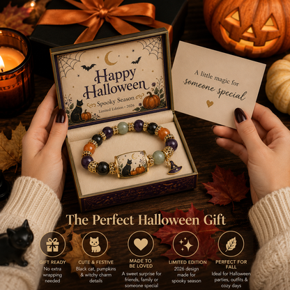 🎃 Limited Edition 2026 Halloween Black Cat Pumpkin Beaded Bracelet Gift Set