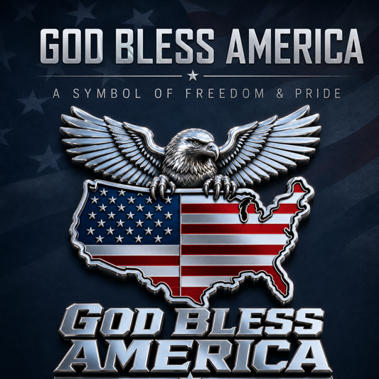 🦅 God Bless America Metal Emblem — Bald Eagle with U.S. Map Design