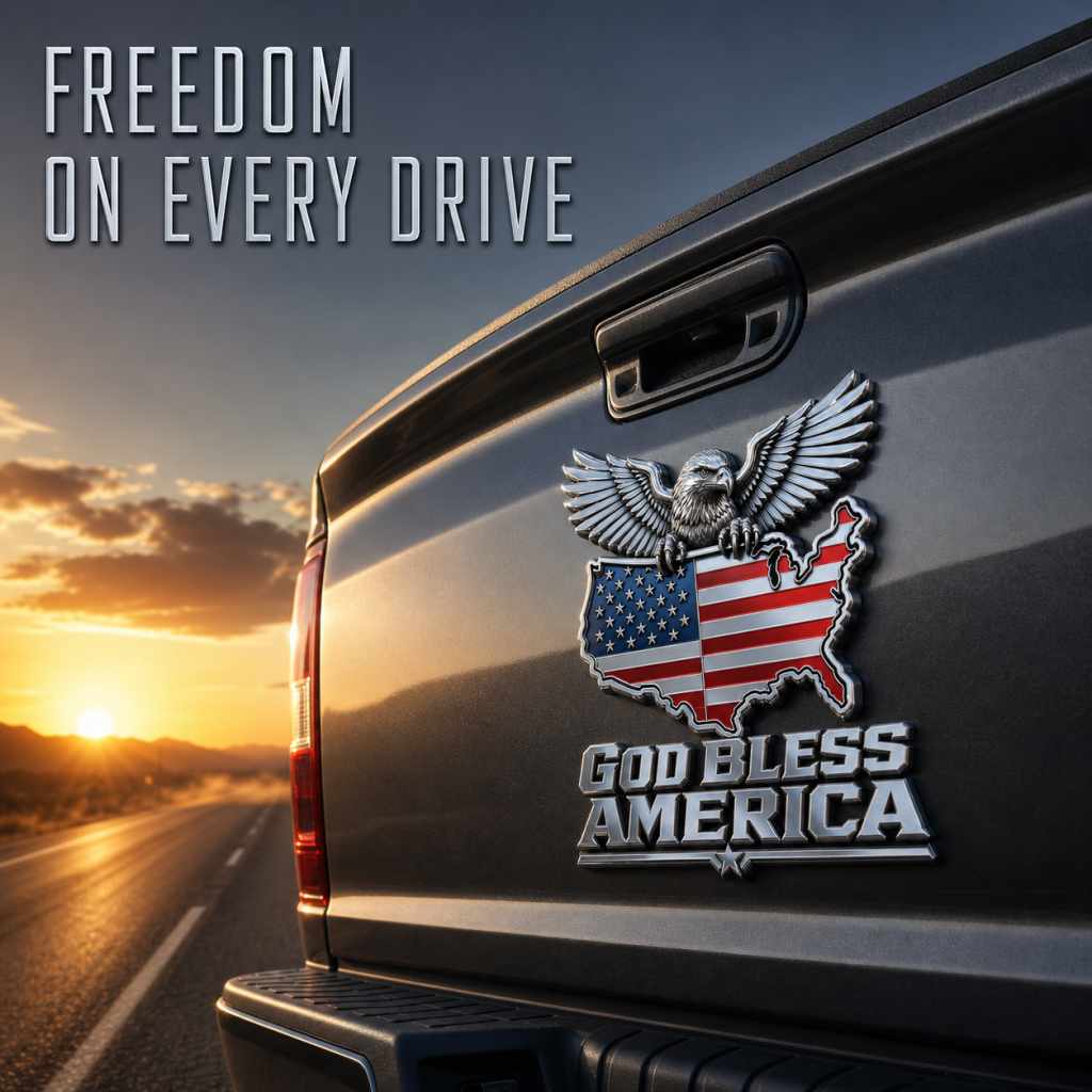 🦅 God Bless America Metal Emblem — Bald Eagle with U.S. Map Design