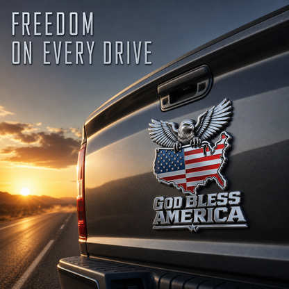 🦅 God Bless America Metal Emblem — Bald Eagle with U.S. Map Design