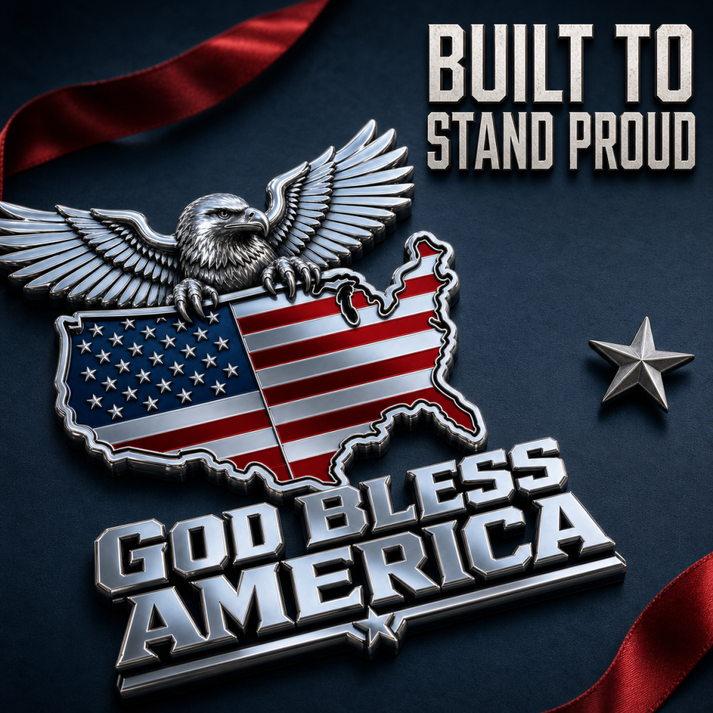 🦅 God Bless America Metal Emblem — Bald Eagle with U.S. Map Design
