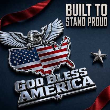 🦅 God Bless America Metal Emblem — Bald Eagle with U.S. Map Design