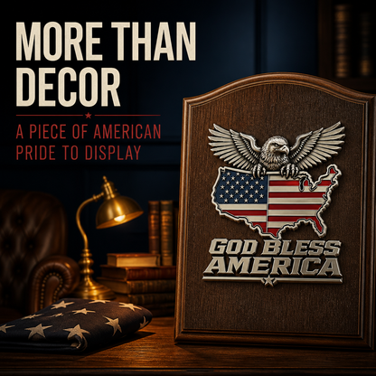 🦅 God Bless America Metal Emblem — Bald Eagle with U.S. Map Design