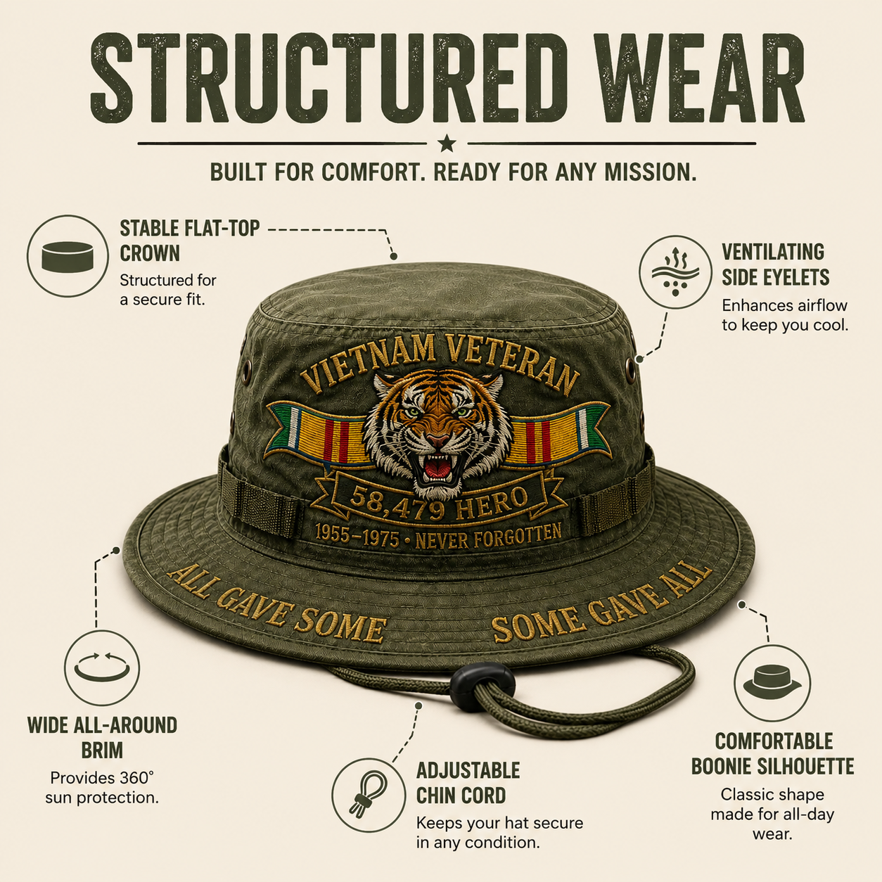 Vietnam Veteran 58,479 Hero Boonie Hat