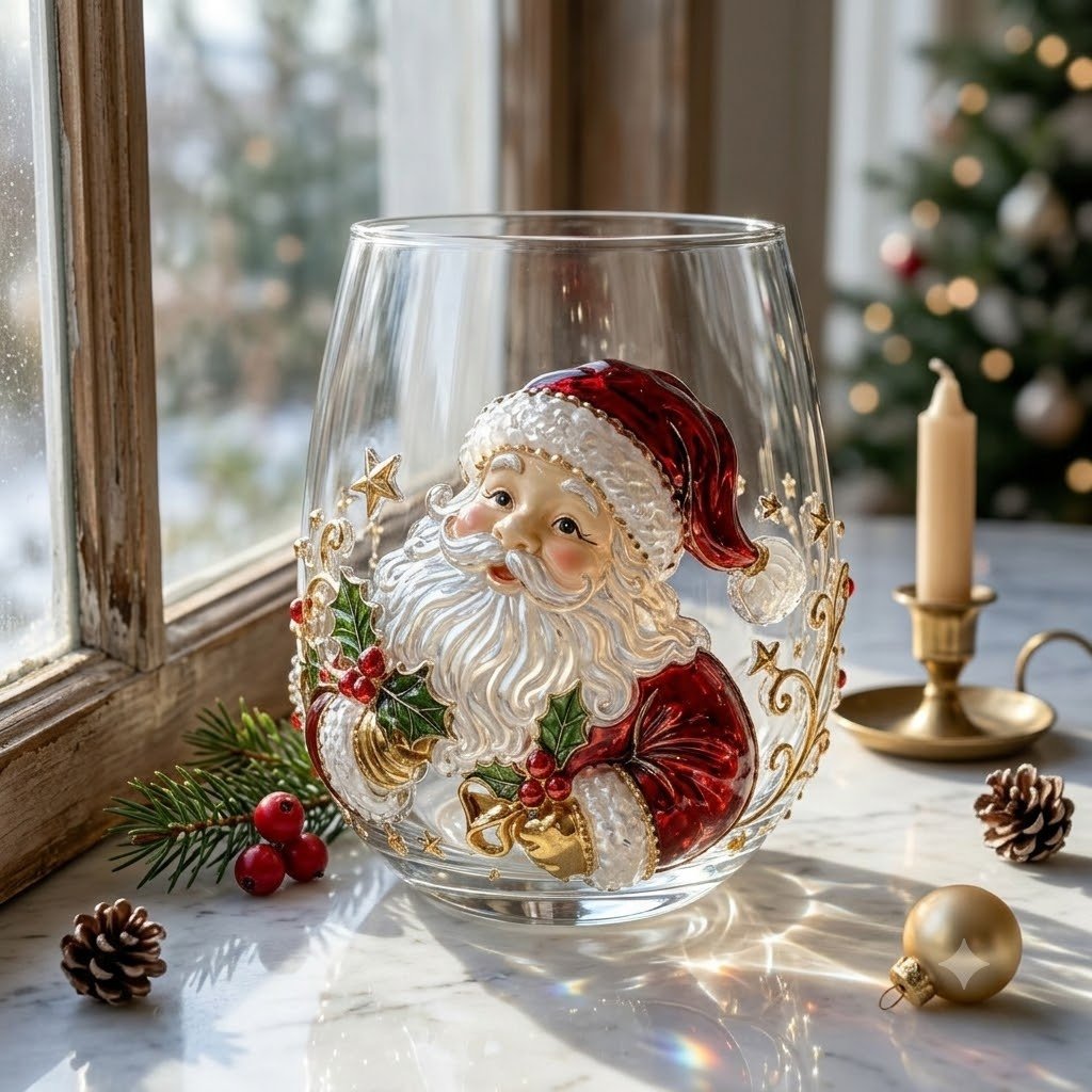 🎄🥂Christmas Stemless Wine Glass – Celebrate the Season with Every Sip