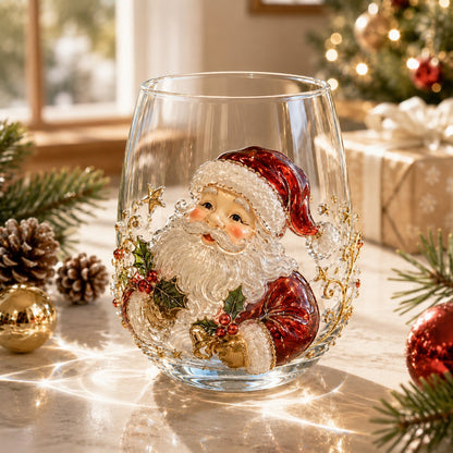 🎄🥂Christmas Stemless Wine Glass – Celebrate the Season with Every Sip