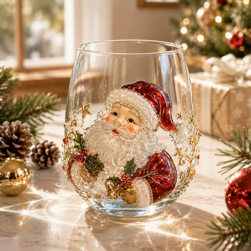🎄🥂Christmas Stemless Wine Glass – Celebrate the Season with Every Sip