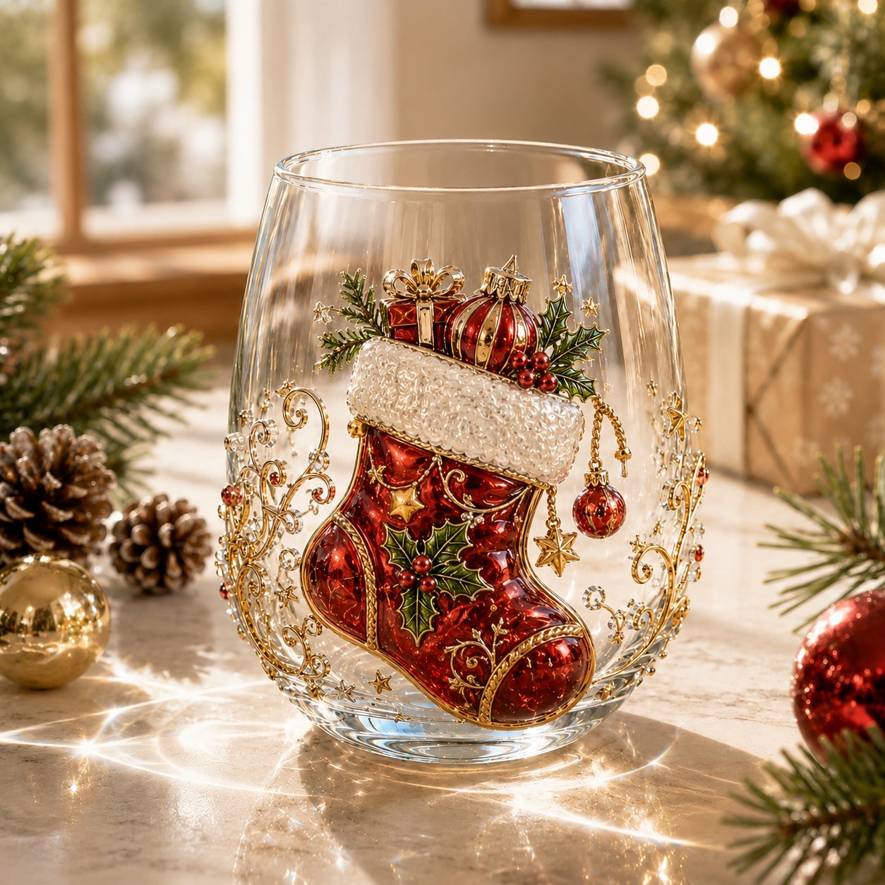 🎄🥂Christmas Stemless Wine Glass – Celebrate the Season with Every Sip